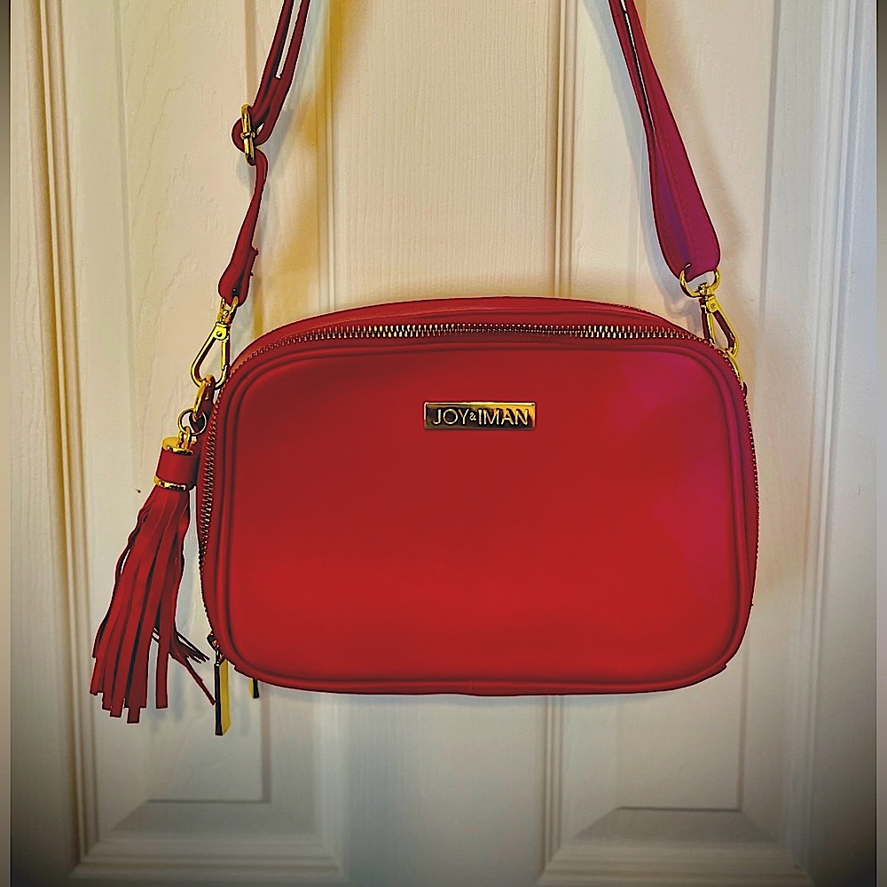 Joy & Iman Red Leather Crossbody Tassel Bag